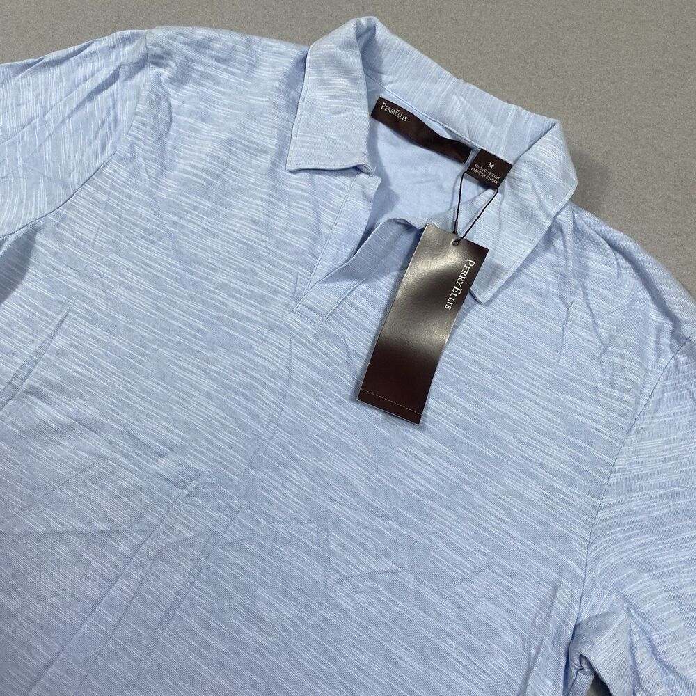 Perry Ellis Polo Shirt Mens Medium Short Sleeve Golf Performance Adult M Blue - Picture 7 of 7